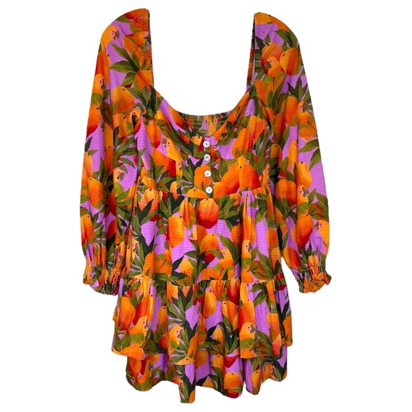 Farm Rio - NWT, Women’s ‘Mango Macaws’ Long-Sleeve Mini Dress in Lilac - Small - Picture 3 of 17